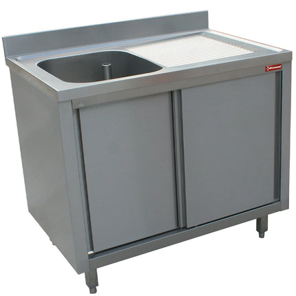 Sink 1 tank 600x500xh275, right draining board on cupboard 2 sliding doors