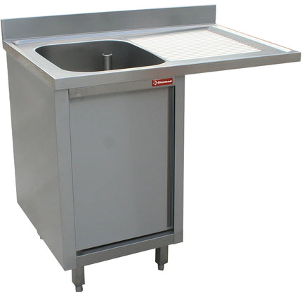 Diskbänk 1 tank, höger avloppsbräda, på skåp 1 svängdörr och plats för diskmaskin