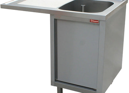 Diskbänk 1 tank, vänster avloppsbräda, på skåp 1 svängande Dörr och plats för diskmaskin