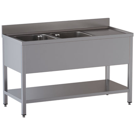 Sink 2 tanks and 1 right-hand drain surface and undershelf