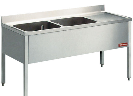 Sink 2 tanks and 1 right draining board, with base