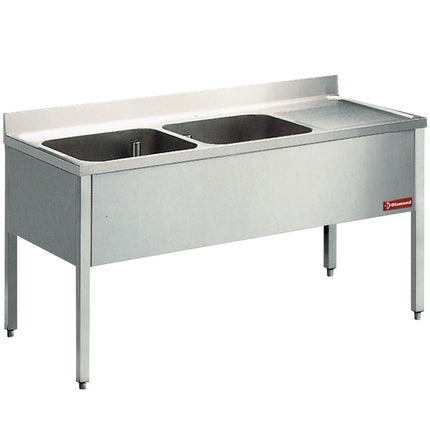 Sink 2 tanks and 1 right draining board, with base
