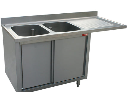 Sink 2 tanks 500x500x325 right draining board on cupboard 2 sliding doors and dishwasher space