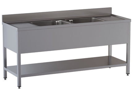 Sink 2 tanks and 2 drain surfaces and undershelf