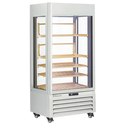 Vitrine entièrement vitrée" 600 Lt., 1 niveau + 4 étagères, ventilée - VIN - BLANC