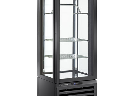 Vitrine entièrement vitrée" 440 Lt., 2 étagères & bar à viande, ventilée - VIANDE - NOIR