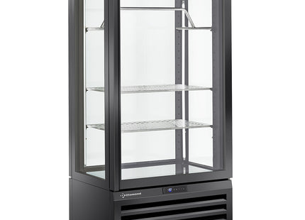 Vitrine entièrement vitrée" 600 Lt., 2 étagères & bar à viande, ventilée - VIANDE - NOIR