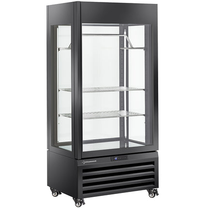 Fuldt glasmontre" 600 Lt., 2 hylder & kødbar, ventileret - KØD - SORT