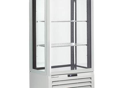 Vitrine entièrement vitrée" 600 Lt., 1 niveau + 2 étagères, ventilée - VIN - BLANC
