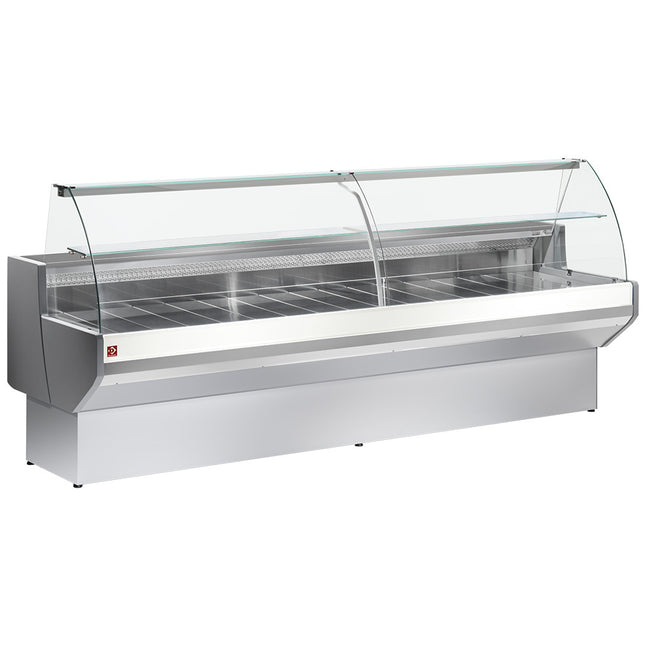 Refrigerated display counter curved glass, ventilated, with reserve - GREY/WHITE