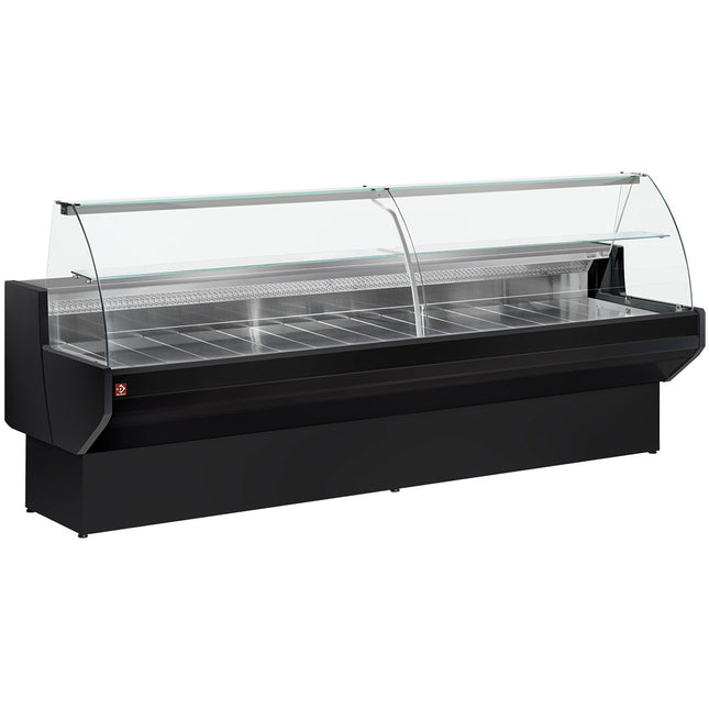 Refrigerated display counter, curved glass with storage space - BLACK