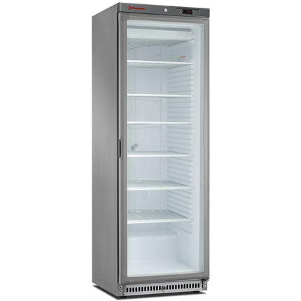 Fryser, statisk, glaslåge, 400 liter. rustfrit stål