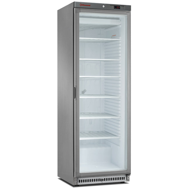 Freezer, static, glass door, 400 liters. stainless steel