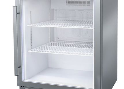 Ventilerat kylskåp, glas Dörr, 150 liter. rostfritt stål