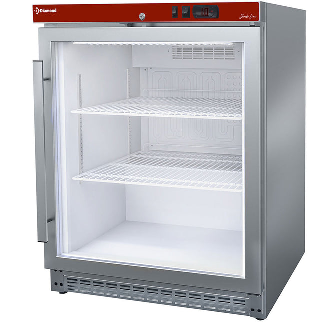 Réfrigérateur ventilé, porte vitrée, 150 litres. acier inoxydable
