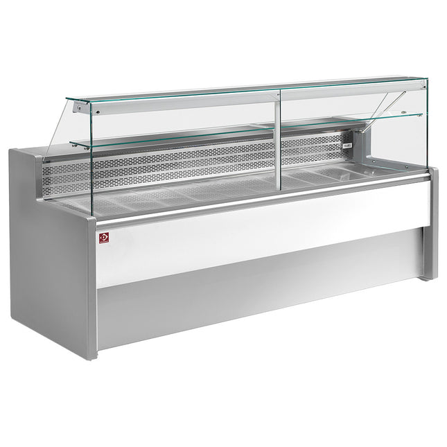 Refrigerated display counter with straight glass panel 90°, with reserve - GREY/WHITE