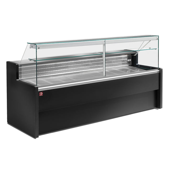 Refrigerated display counter with straight glass panel 90°, with reserve - BLACK