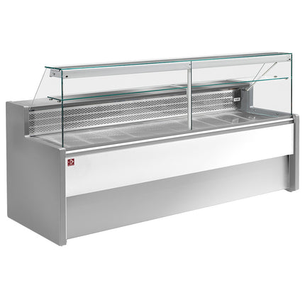 Vitrine réfrigérée avec vitre droite 90°, avec réserve - GRIS/BLANC
