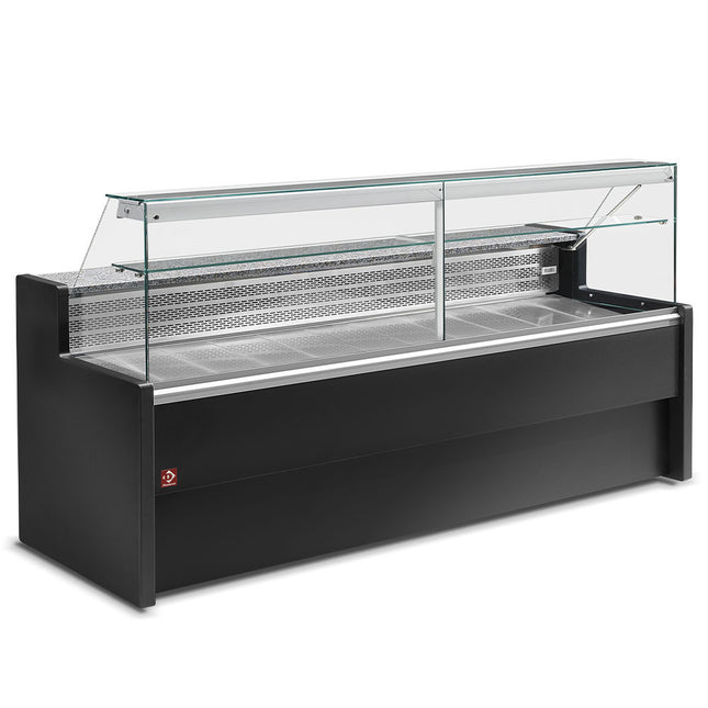 Refrigerated display counter with straight glass panel 90°, with reserve - BLACK+KIT sliding plexiglass RO25/... made up of: