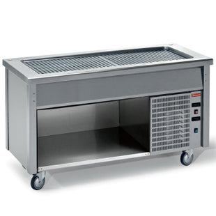 Element with refrigerated top on open cupboard