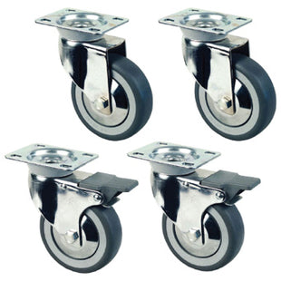 Jeu de 4 roulettes chromées Ø 100 pour tables sur placard (2 avec freins)