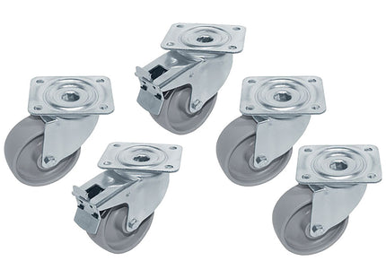 Kit 5 SST castors for tables, swiveling, 2 with brakes