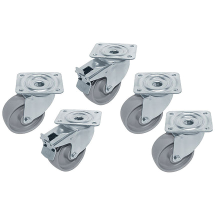 Kit 5 roulettes SST pour tables, pivotantes, 2 avec freins