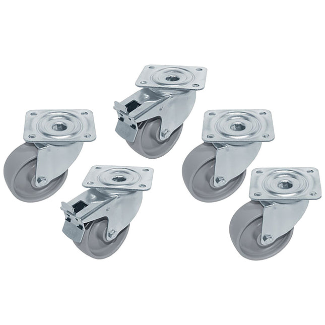 Kit 5 roulettes SST pour tables, pivotantes, 2 avec freins