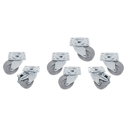 Kit 7 roulettes SST pour tables, pivotantes, 2 avec freins
