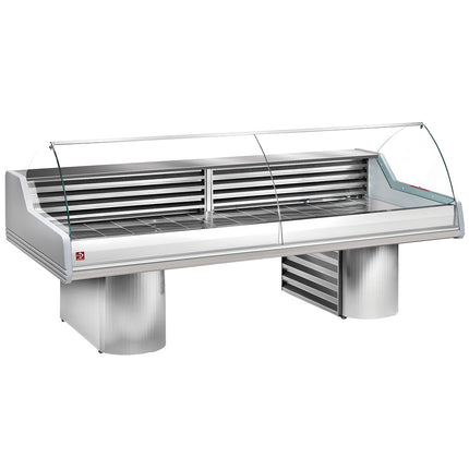 Refrigerated display counters with curved glass, on bases
