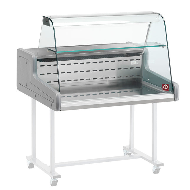 Refrigerated display counter - curved glass panel