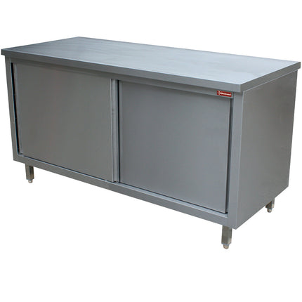Table on neutral cupboard, sliding doors