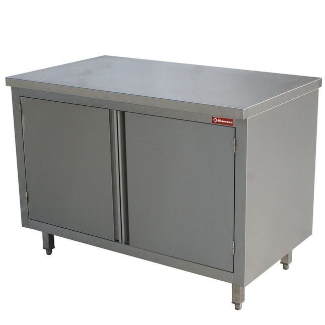 Table on cupboard, hinged doors