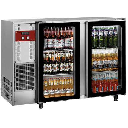 Vitrine à boissons réfrigérée, acier inoxydable, 2 portes vitrées, 375 litres