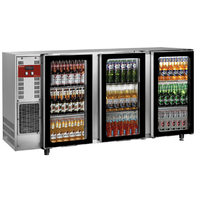 Vitrine à boissons réfrigérée, acier inoxydable, 3 portes vitrées, 579 litres