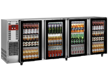 Back Bar Kylare, rostfritt stål, 4 glas Dörrar, 783 liter