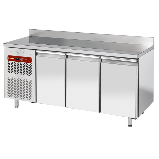 Table réfrigérante "murale" ventilée, 3 portes GN 1/1, 405 Lit. groupe à gauche