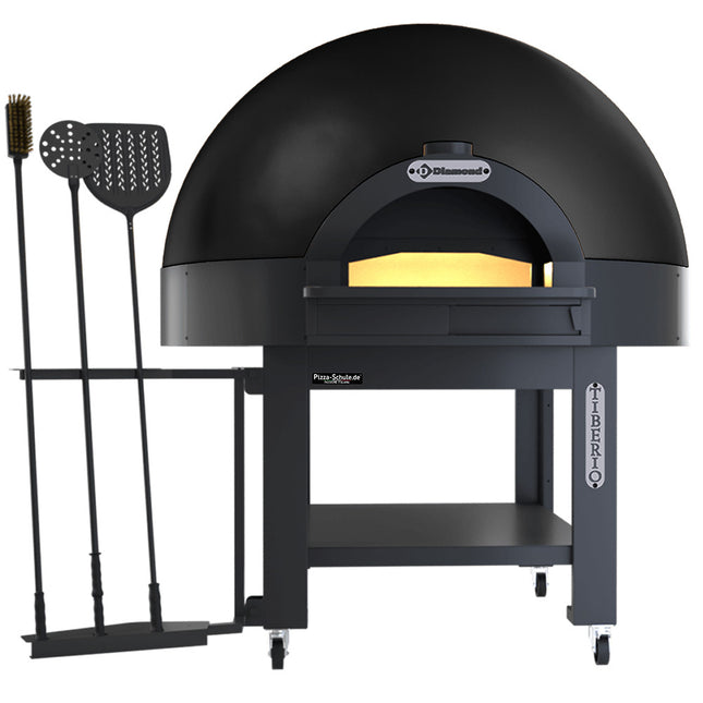 Static dome oven, fixed deck, 6 pizzas (Ø 33) with wheeled stand - BLACK