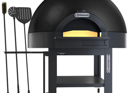 Static dome oven, fixed deck, 9 pizzas (Ø 33) with wheeled stand - BLACK