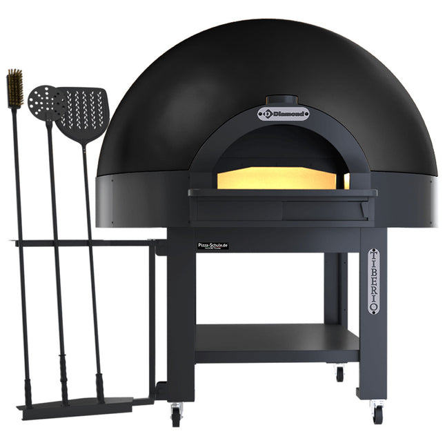 Static dome oven, fixed deck, 9 pizzas (Ø 33) with wheeled stand - BLACK