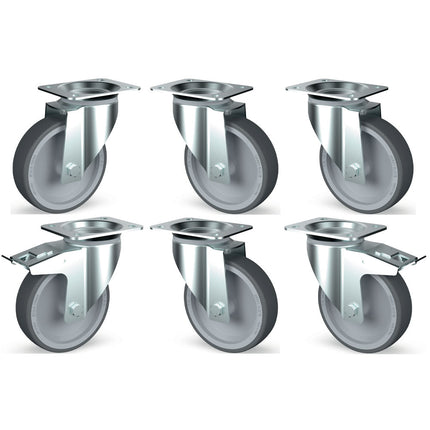 Kit de 6 roulettes inox pivotantes dont 2 avec freins