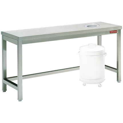 Sorting table with opening for waste