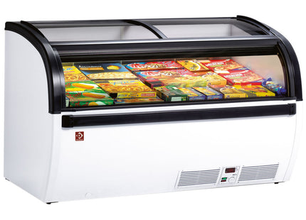 Panoramic deep freezer sliding glass doors