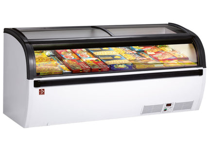 Panoramic deep freezer sliding glass doors
