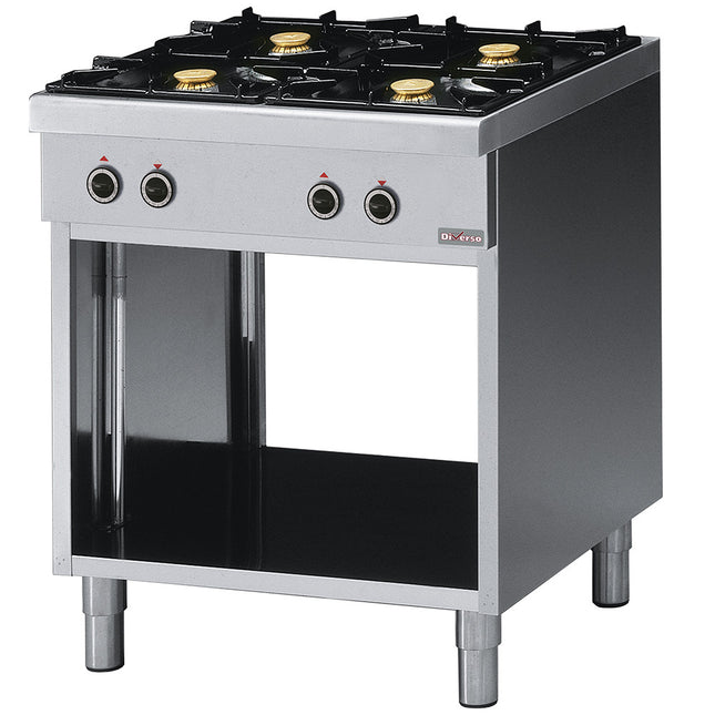 Cuisinière 4 feux, sur placard ouvert