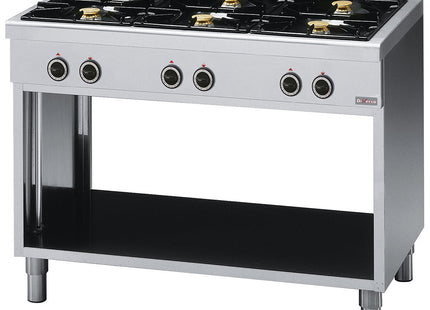 Range with 6 burners, on open cupboard
