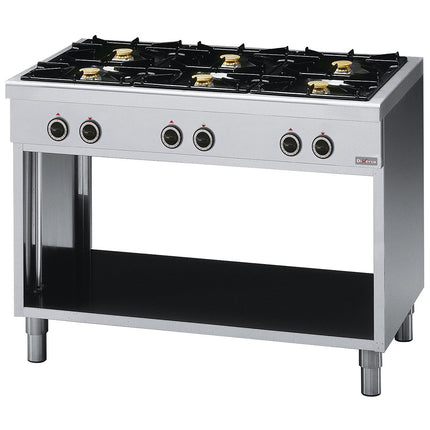 Cuisinière 6 feux, sur placard ouvert