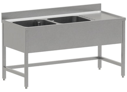 Stainless steel sink ECO 2 tanks and right drain surface, without lower shelf