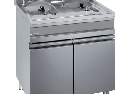 Friteuse électrique, deux cuves de 14 litres sur placard