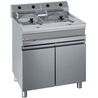 Friteuse électrique, deux cuves de 14 litres sur placard